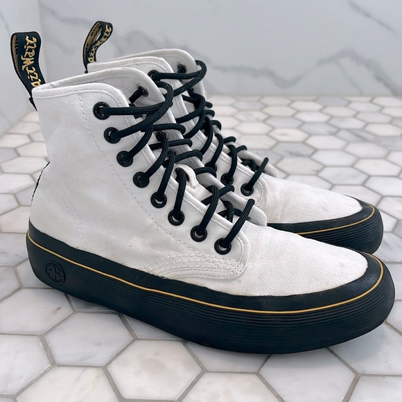 Dr. Martens Shoes - Dr. Martens Monet White Canvas Lace Up Sneaker Boots Women’s Size 6